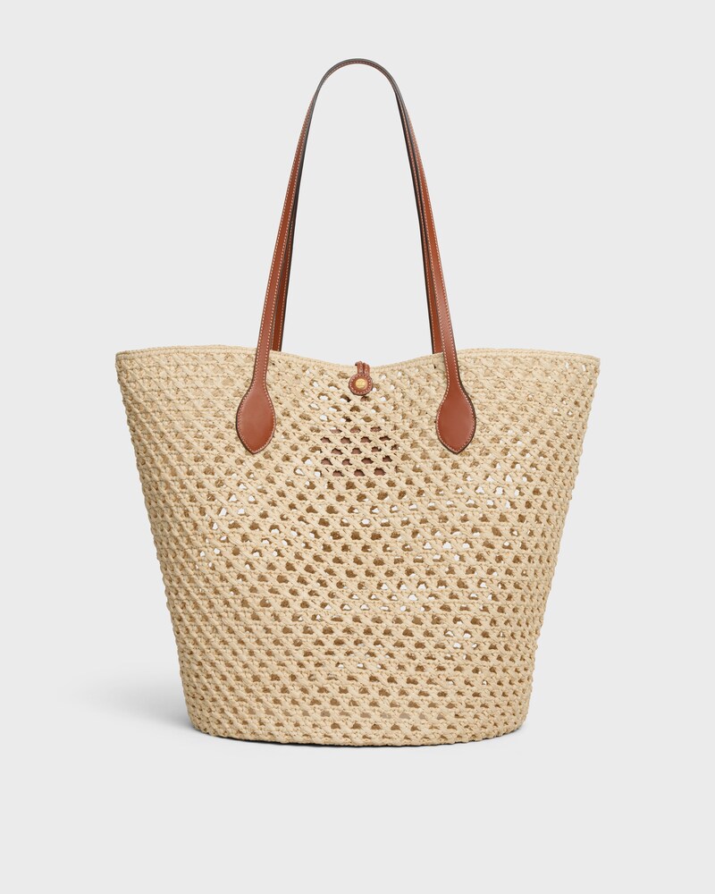 BUCKET TRIOMPHE BEADS BASKET IN RAFFIA AND CALFSKIN - TAN - PANIER - 1 | CELINE