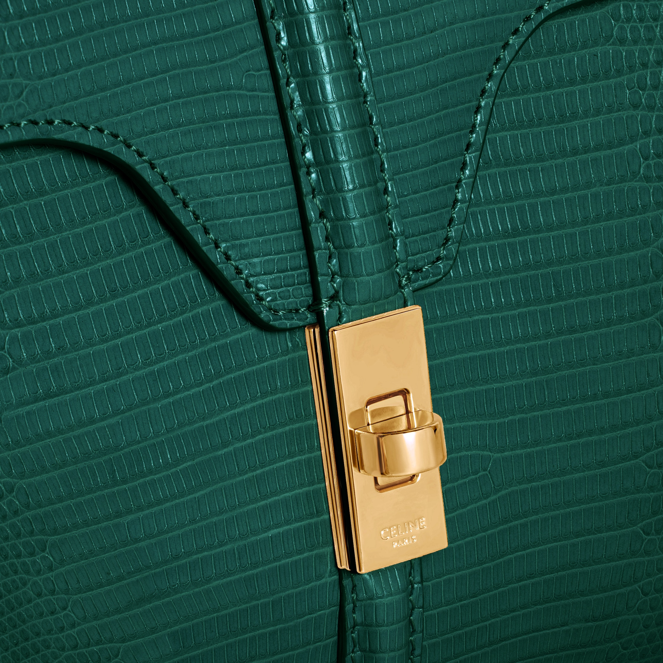 旧ロゴ セリーヌ グリーン リザード フラップ チェーンバッグ ミニ 16（セーズ） / リザード - レーシンググリーン | CELINE