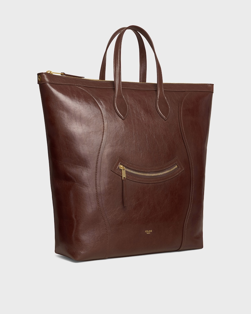 VERTICAL CABAS SMILE LUGGAGE IN SHINY CALFSKIN - CHESTNUT - TOTE BAGS - 1 | CELINE
