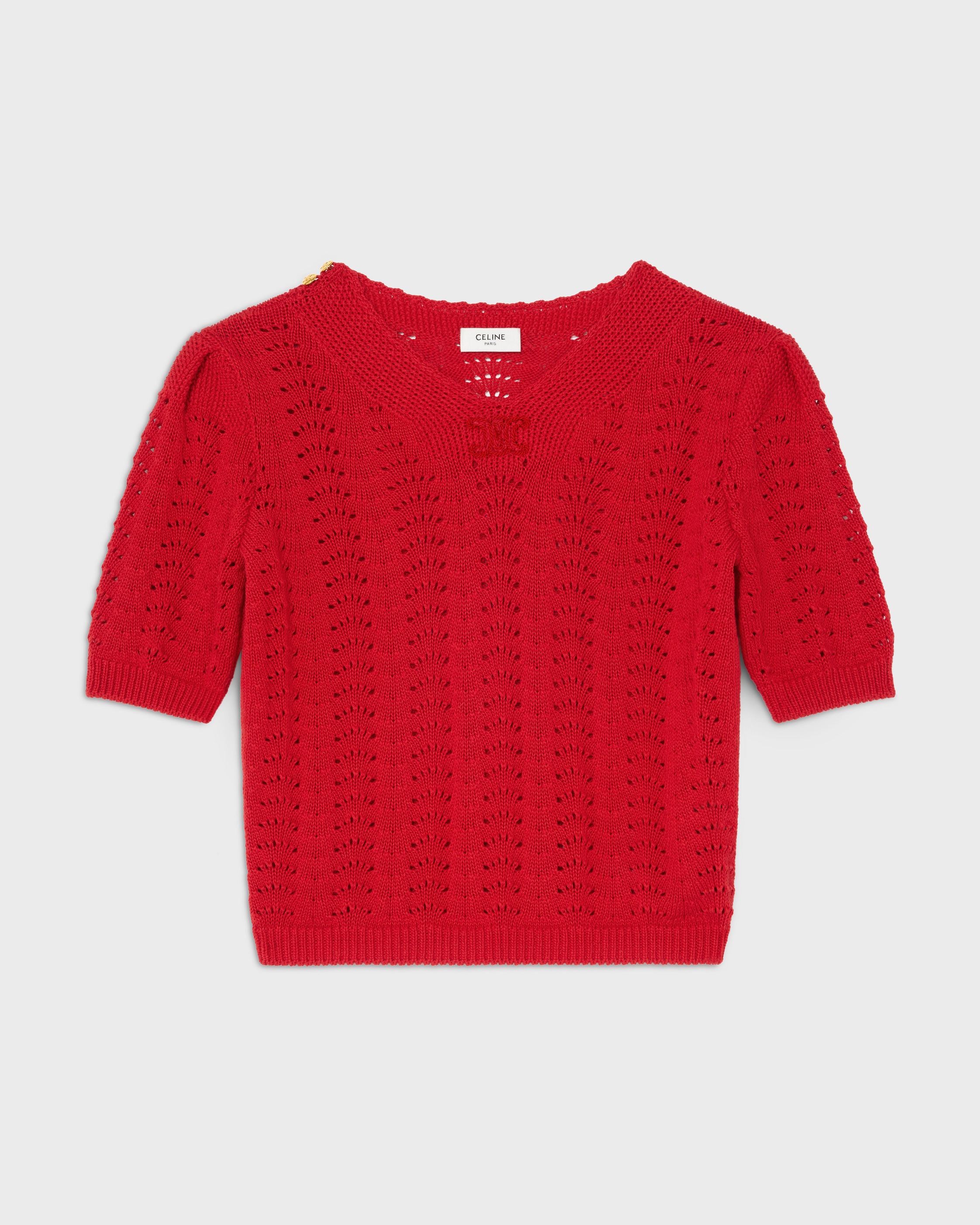 Bright Red Html top IN cotton pointelle - BRIGHT RED | CELINE