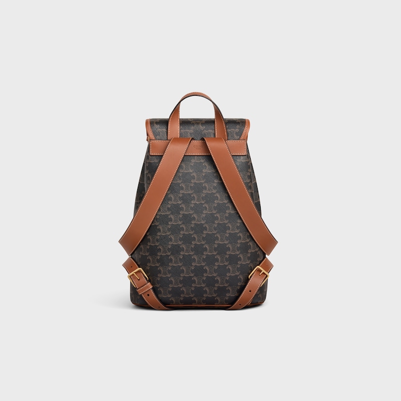 MOCHILA MÉDIA FOLCO em Triomphe Canvas e pele de bezerro - TAN - MOCHILAS - 1 | CELINE