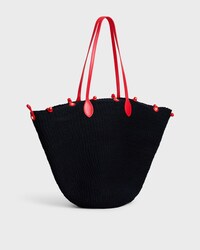 LARGE TRIOMPHE BEADS BASKET IN SISAL AND CALFSKIN - BLACK / RED - ÉTÉ CELINE - 2 | CELINE