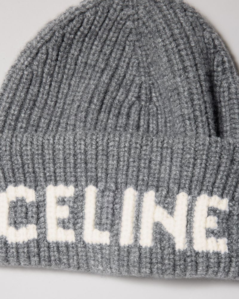 หมวกบีนนี่ทำจากผ้าวูลแคชเมียร์ - สีเทาอ่อน/สีเทา -  - 1 | CELINE