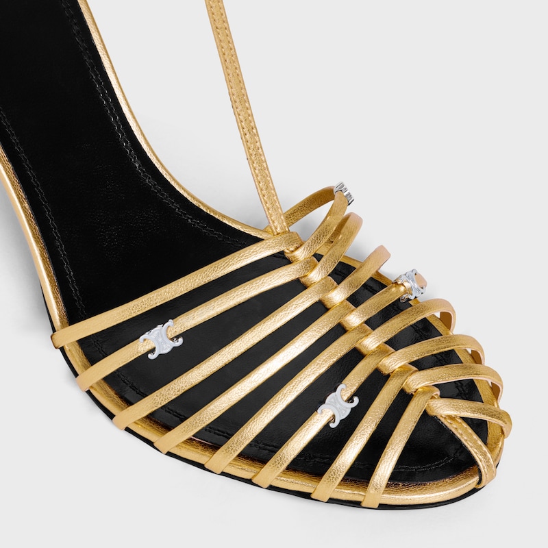CAGE HEELED SANDAL IN LAMINATED LAMBSKIN - GOLD -  - 1 | CELINE