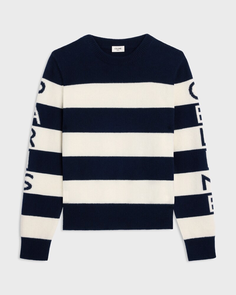 crewneck sweater IN wool cashmere - ECRU/NAVY -  - 1 | CELINE