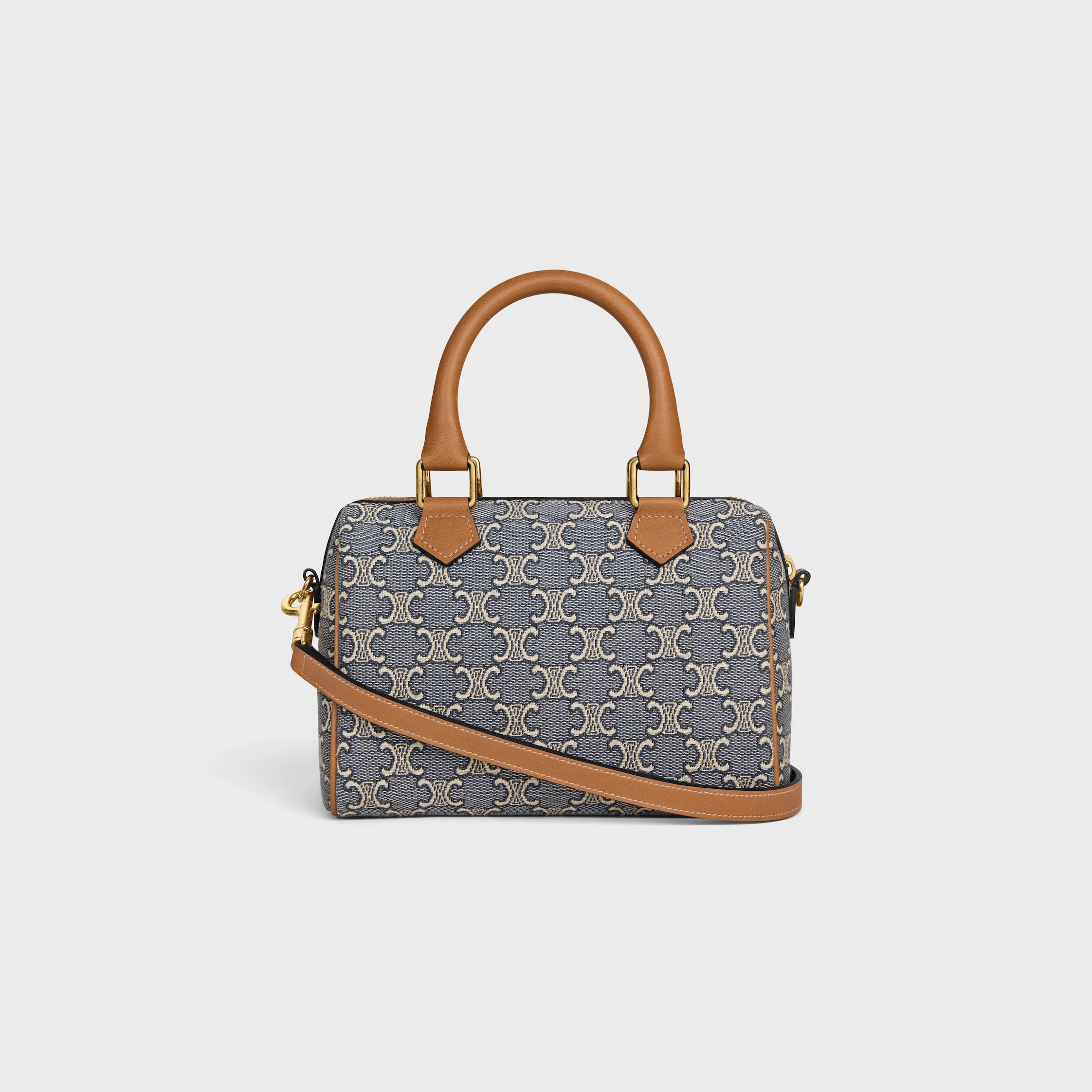 SMALL BOSTON IN TRIOMPHE JACQUARD AND CALFSKIN - NAVY/ECRU | CELINE