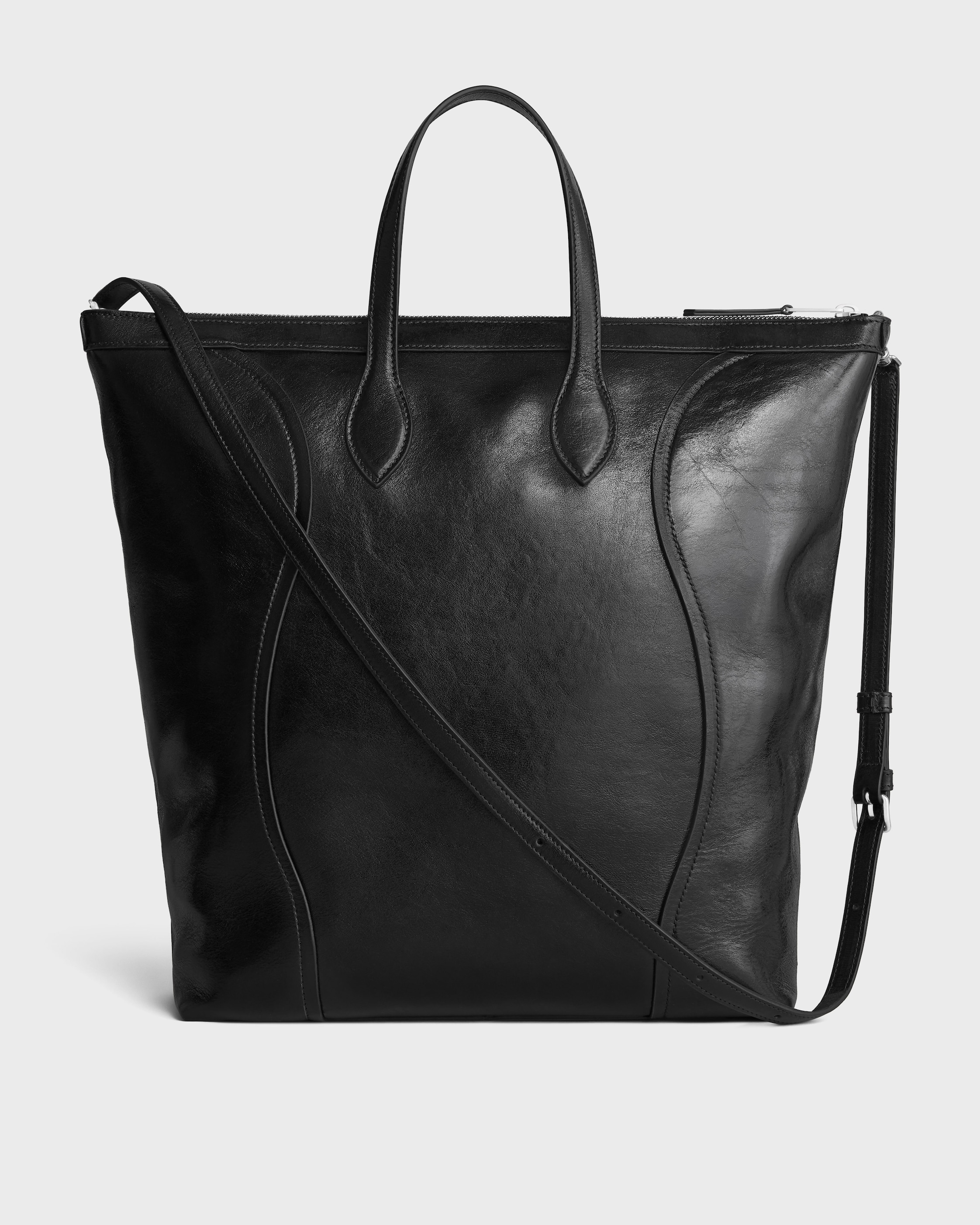 VERTICAL CABAS SMILE LUGGAGE IN SHINY CALFSKIN - BLACK | CELINE