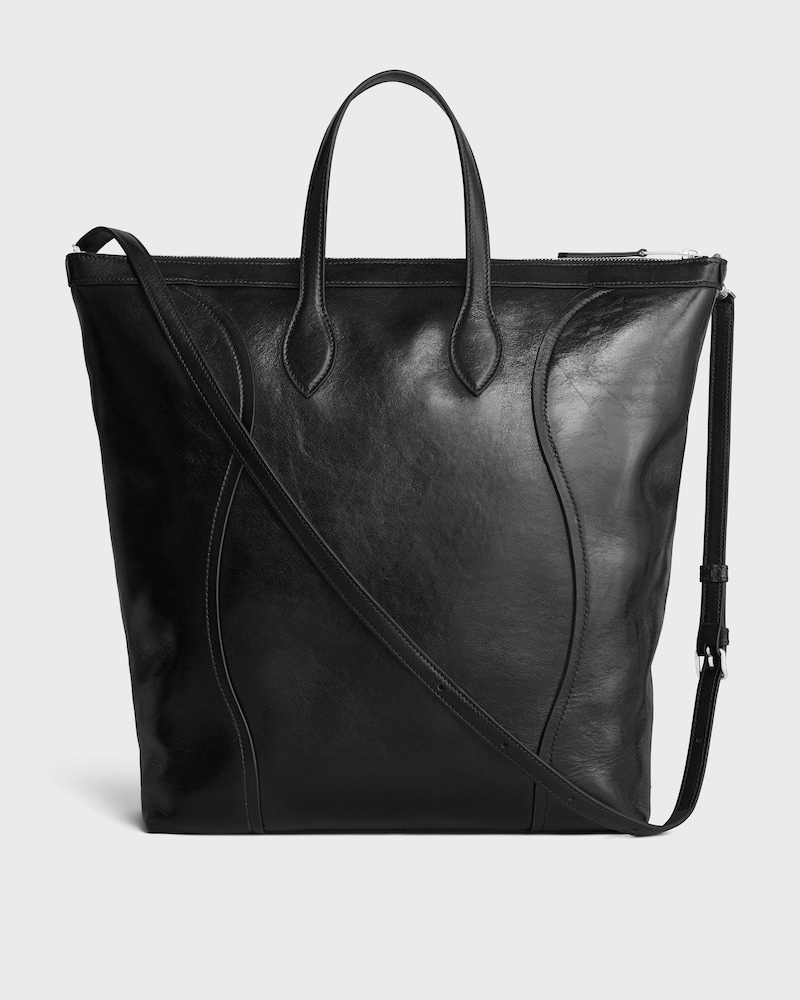 VERTICAL CABAS SMILE LUGGAGE IN SHINY CALFSKIN - BLACK - TOTE BAGS - 1 | CELINE