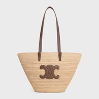 MEDIUM SUPPLE CELINE CLASSIC PANIER in Raffia and calfskin - GLAZED BROWN - PANIER - 1 | CELINE