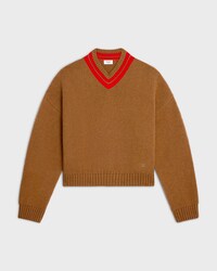 JERSEY CON CUELLO EN V DE CACHEMIRA. - CAMEL / ROJO -  - 1 | CELINE