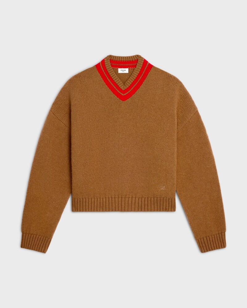 v-neck sweater IN cashmere - CAMEL / RED -  - 1 | CELINE