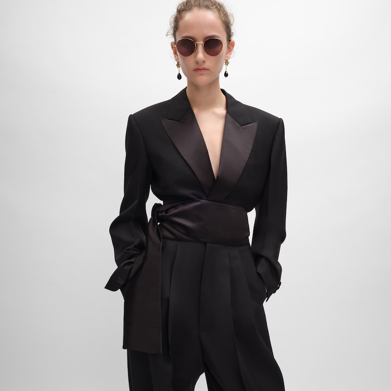 Casaco smoking spencer em gabardine de lã - PRETO - - 1 | CELINE
