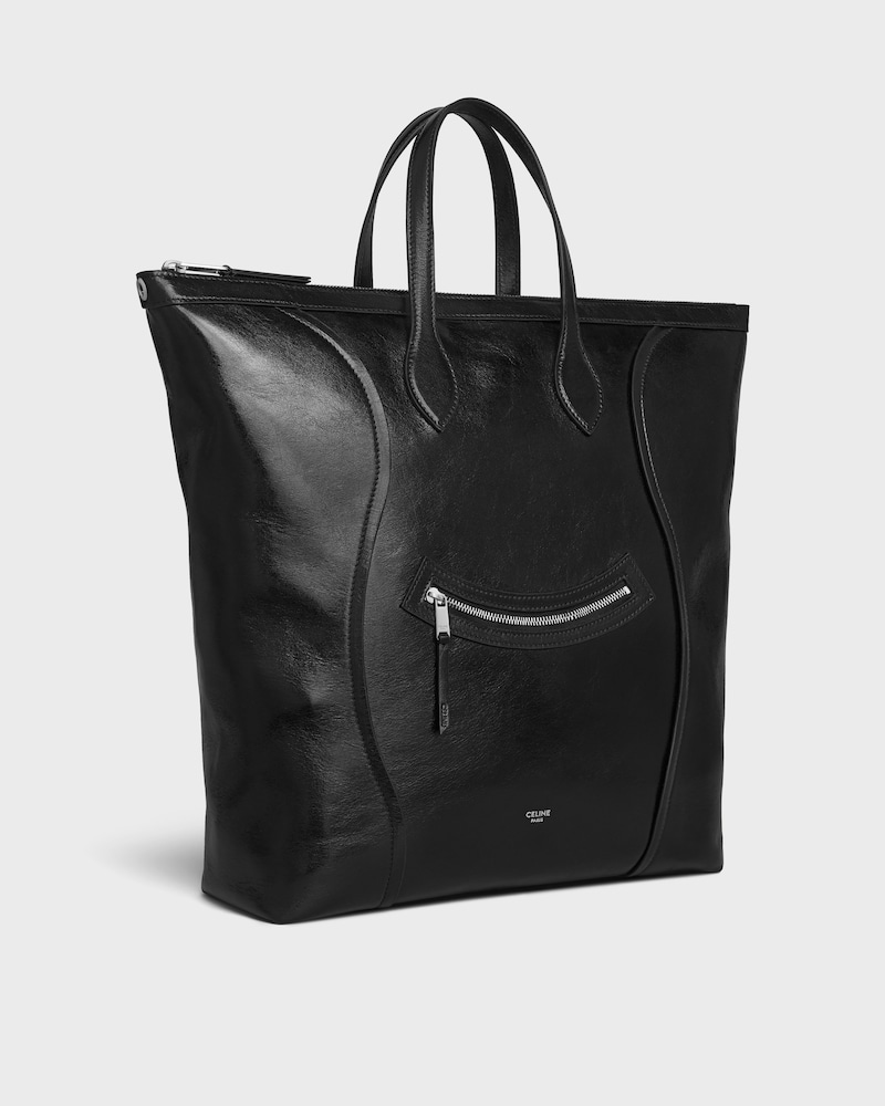 VERTICAL CABAS SMILE LUGGAGE IN SHINY CALFSKIN - BLACK - TOTE BAGS - 1 | CELINE