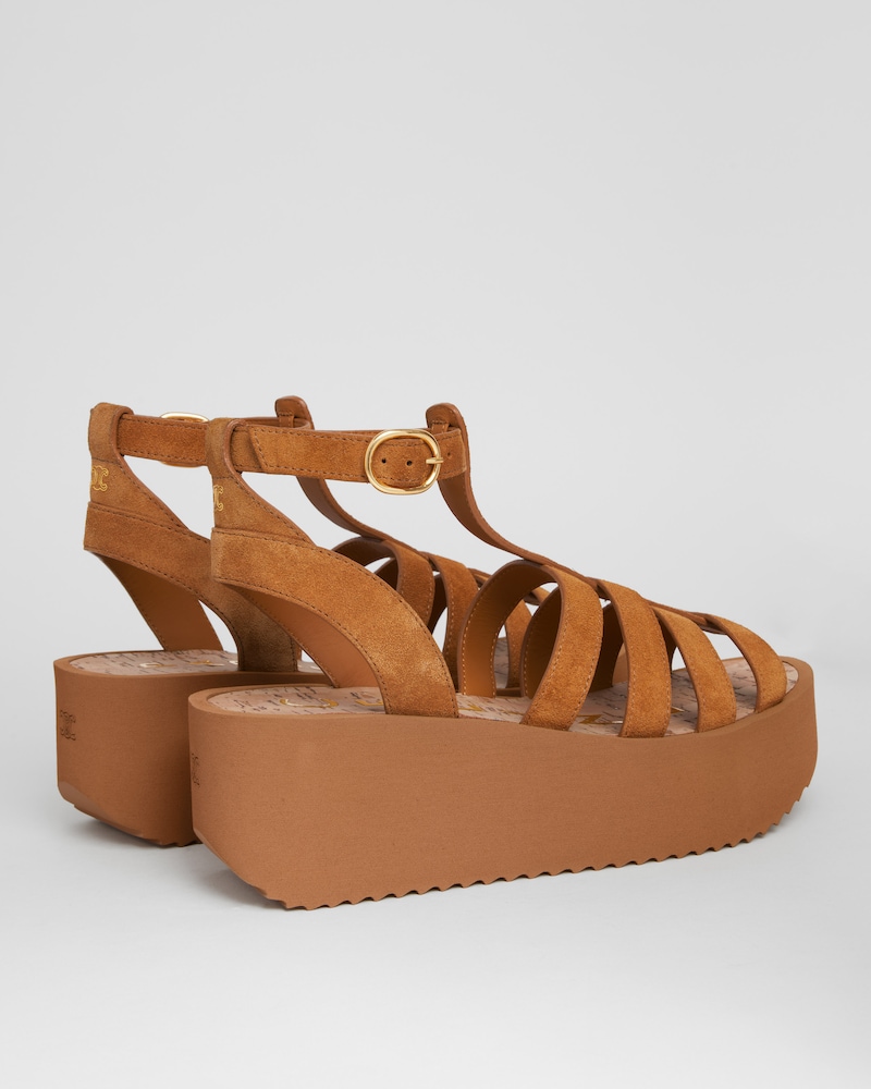 써니 웨지 샌들 - 스웨이드 카프스킨 - 탠 -  - 1 | CELINE
