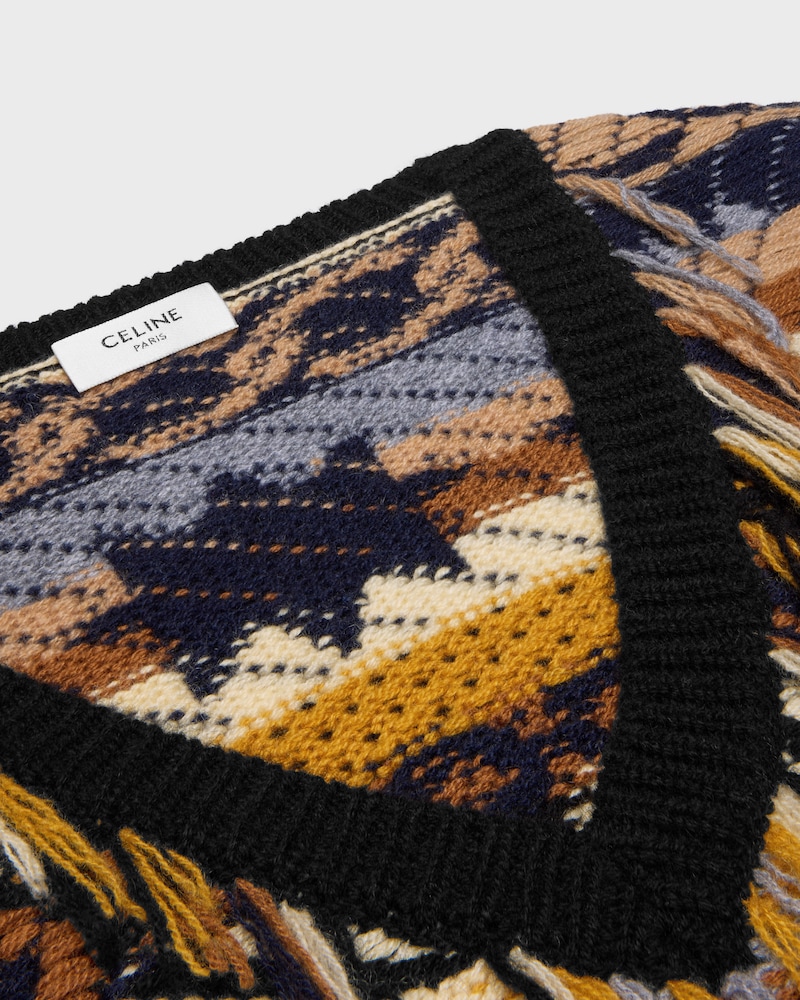 v-neck sweater IN jacquard cashmere - BROWN / GREY -  - 1 | CELINE