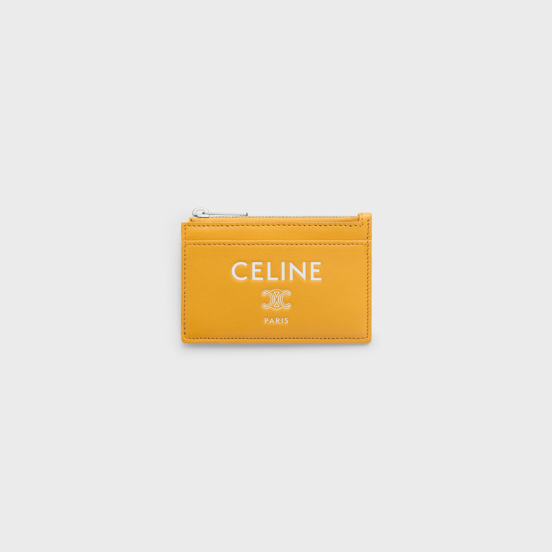Zipped Card Holder IN SMOOTH LAMBSKIN - MERIGOLD / WHITE | CELINE