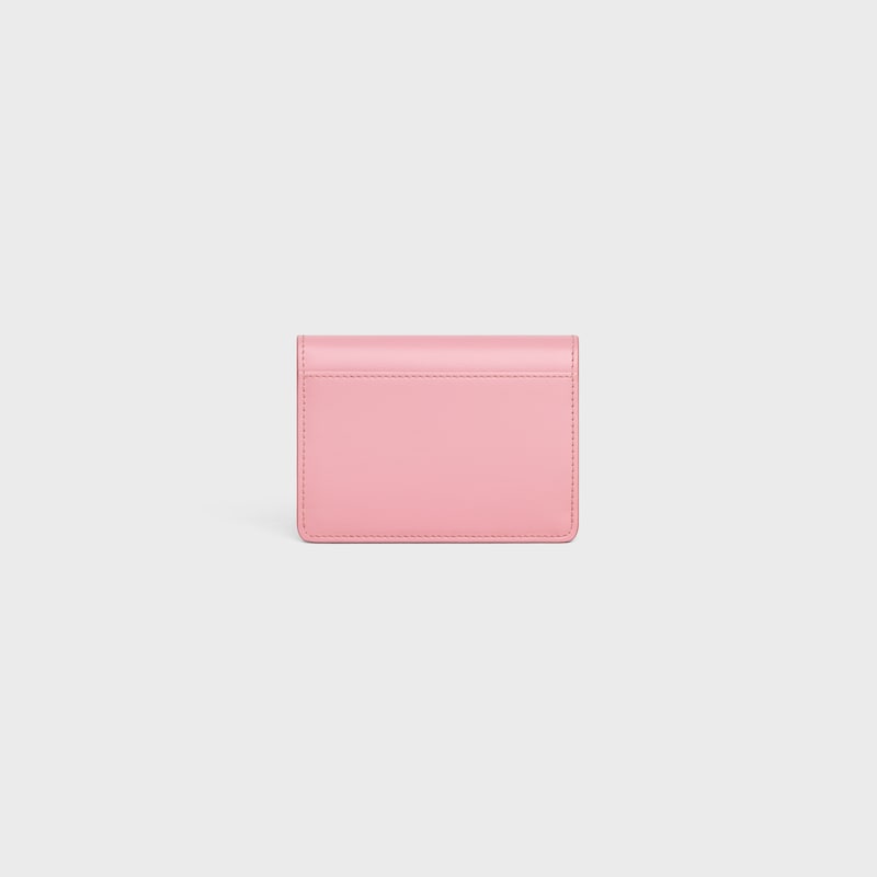 CARD HOLDER WITH FLAP TRIOMPHE in Shiny calfskin - ROSE - CARD HOLDERS - 1 | CELINE