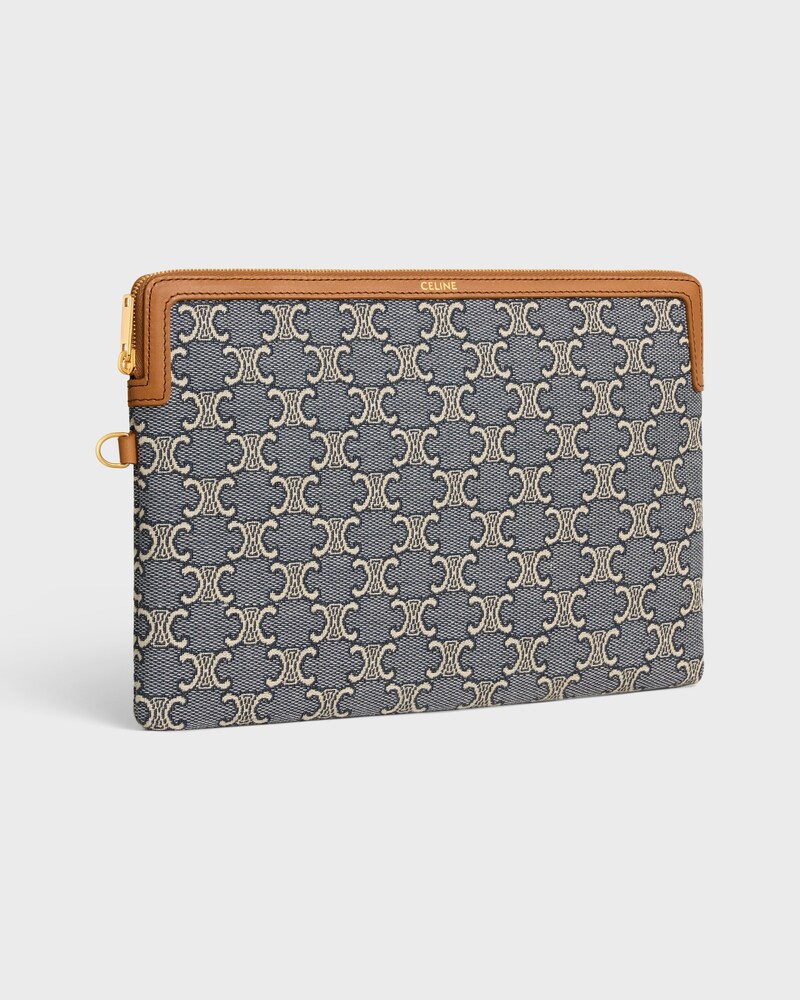 SMALL POUCH WITH STRAP CUIR TRIOMPHE IN JACQAURD TRIOMPHE ALL OVER - NAVY/ECRU - POUCHES - 1 | CELINE