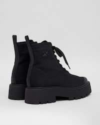 BULKY LACE-UP BOOT IN CANVAS AND LEATHER - BLACK -  - 2 | CELINE