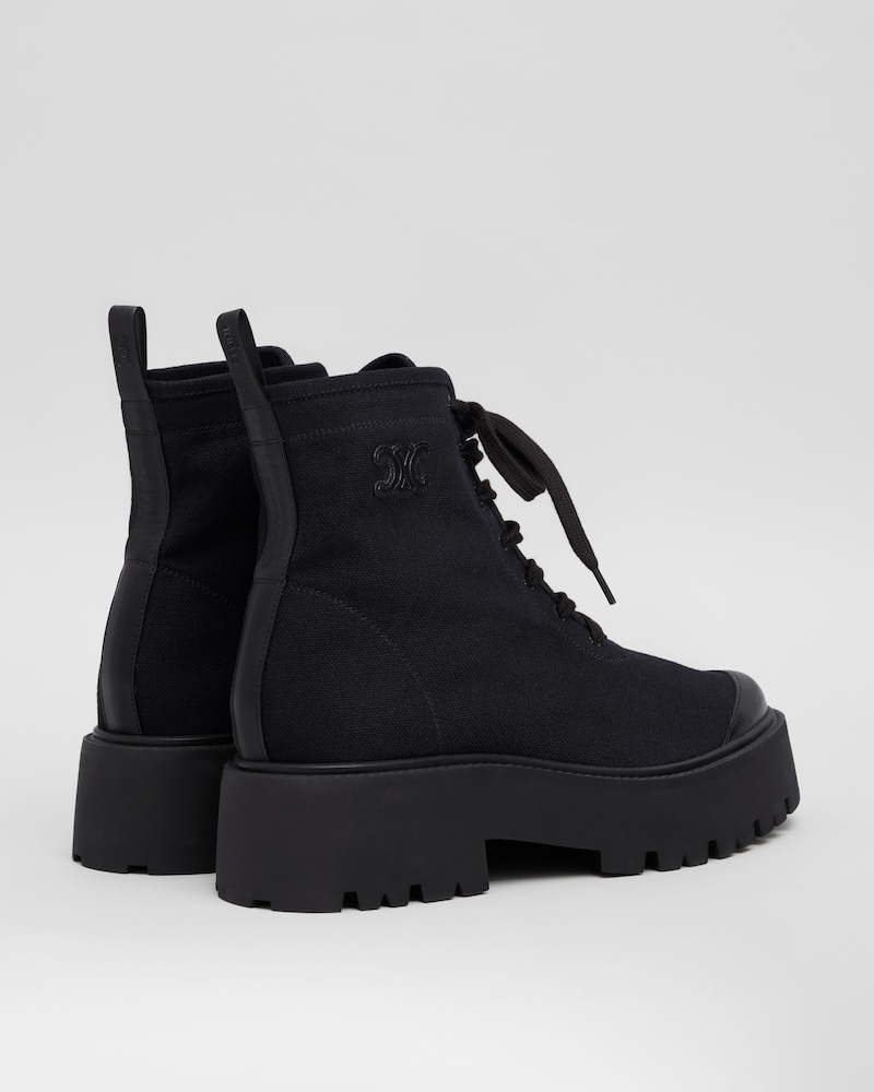 BULKY LACE-UP BOOT IN CANVAS AND LEATHER - BLACK -  - 1 | CELINE