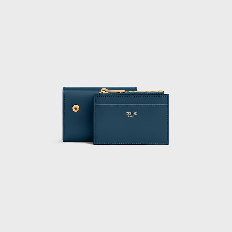 COMPACT WALLET WITH COIN TRIOMPHE IN Shiny calfskin - TEAL BLUE - WALLETS - 1 | CELINE