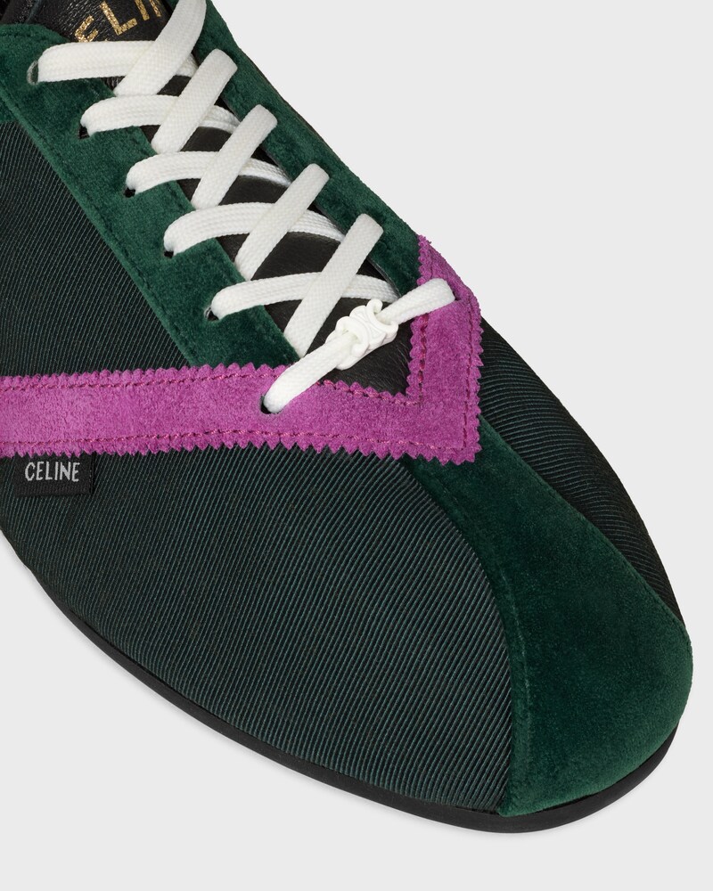 THE FLAT SNEAKER EN GROS GRAIN, VELOURS, CUIR DE VEAU VELOURS ET CUIR D'AGNEAU - VERT FONC&Eacute;/VIOLET -  - 1 | CELINE