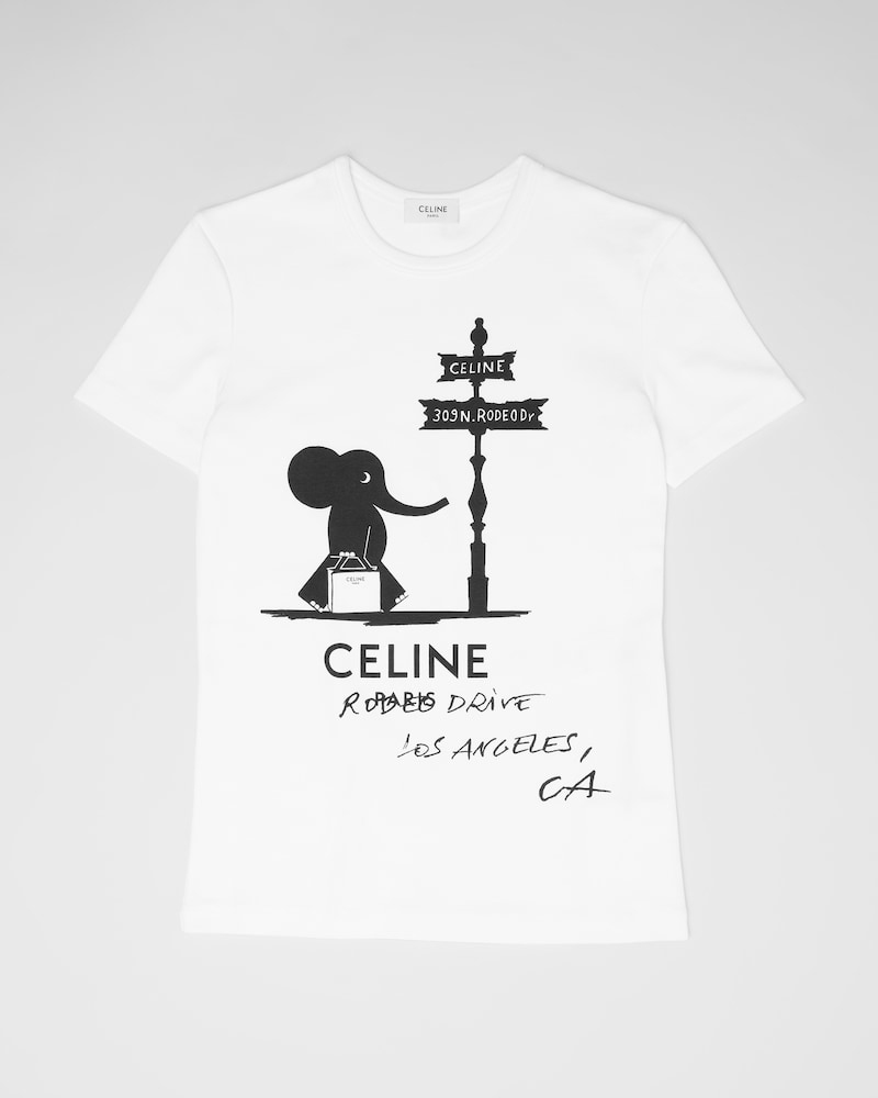 CAMISETA EN PUNTO DE ALGODÓN ACANALADO - BLANCO ÓPTICO / NEGRO -  - 1 | CELINE
