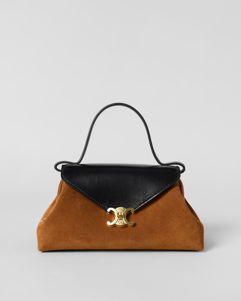 SMALL FLAIR BAG IN SUEDE CALFSKIN AND GLOSSY LAMBSKIN - CAMEL / BLACK - EVENING - 1 | CELINE