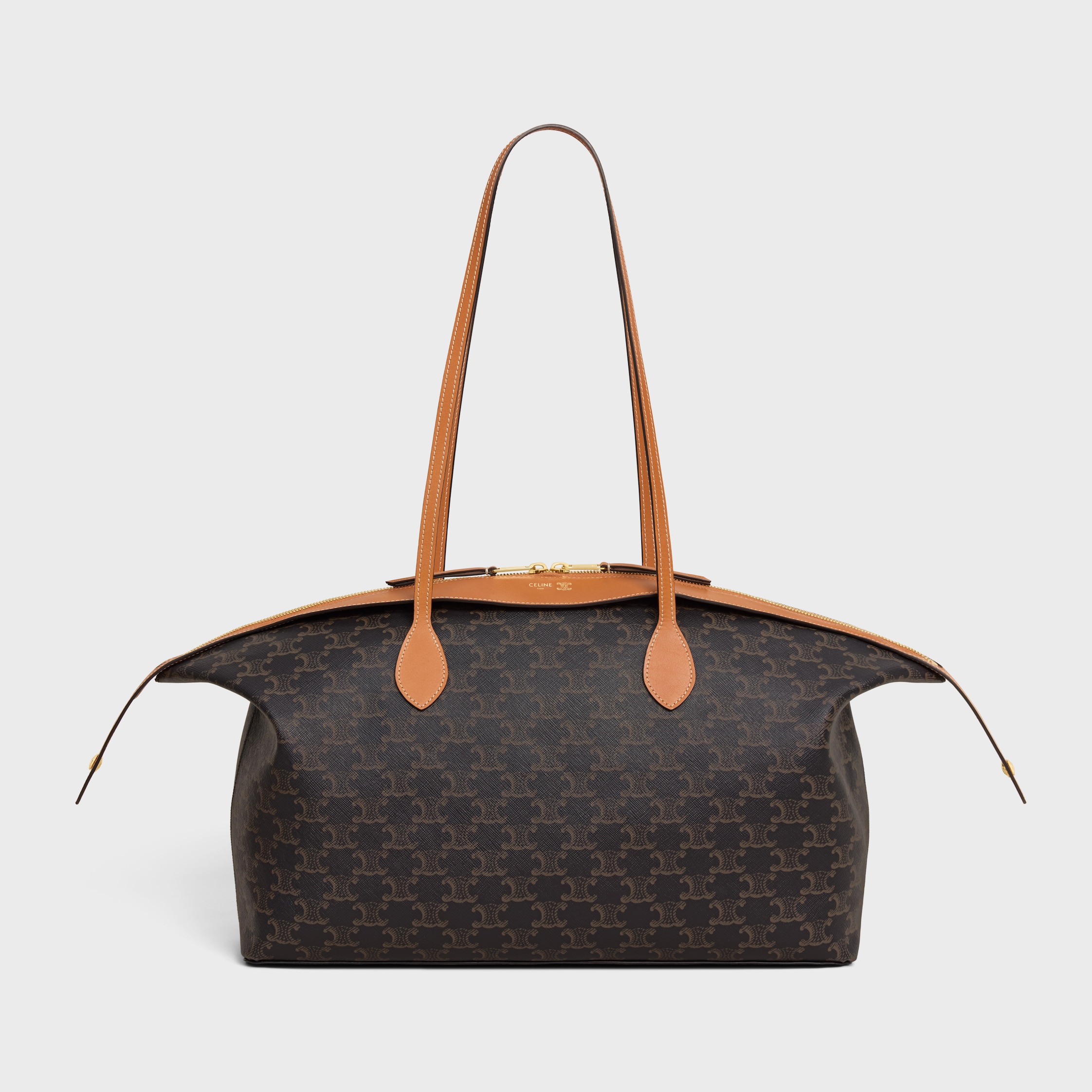 CELINE ブラウンレザーダッフルバッグ ラージ ダッフルバッグ / トリオンフキャンバス & ナチュラルカーフ