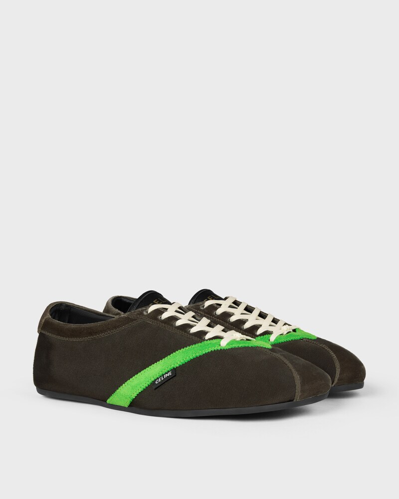 THE FLAT SNEAKER IN GROS GRAIN, VELVET, SUEDE GOATSKIN AND LAMBSKIN - BROWN / BRIGHT GREEN -  - 1 | CELINE