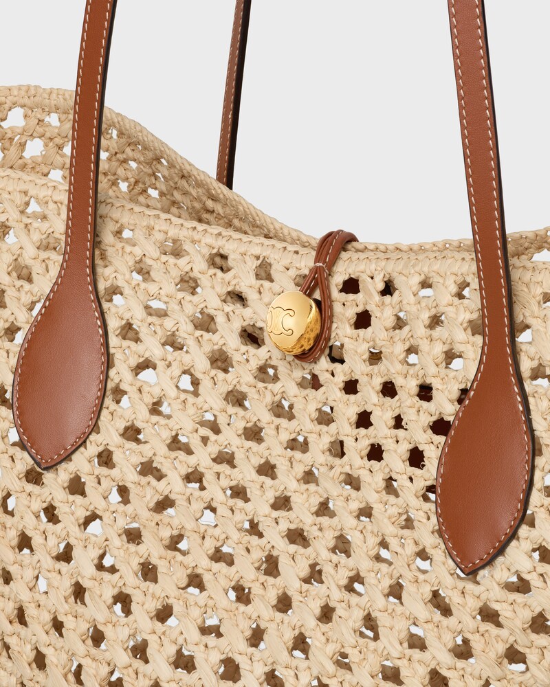 BUCKET TRIOMPHE BEADS BASKET IN RAFFIA AND CALFSKIN - TAN - PANIER - 1 | CELINE