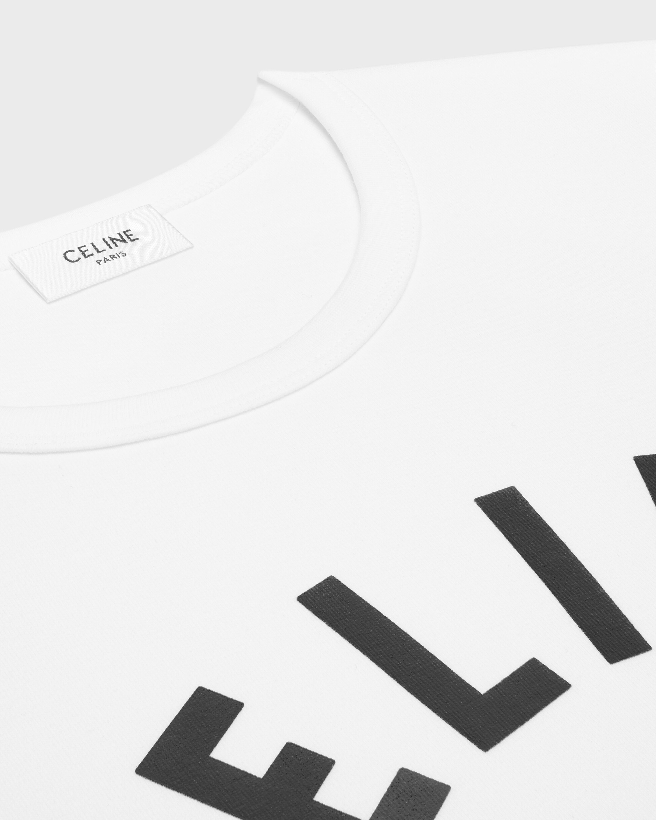 REGULAR T-SHIRT IN RIBBED COTTON JERSEY - OPTIC WHITE / BLACK | CELINE