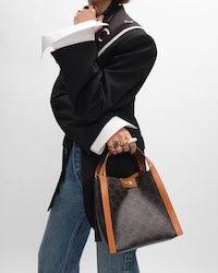 SMALL CUBE BAG IN Triomphe Canvas and NATURAL Calfskin - MIEL - TOP-HANDLE BAGS - 2 | CELINE