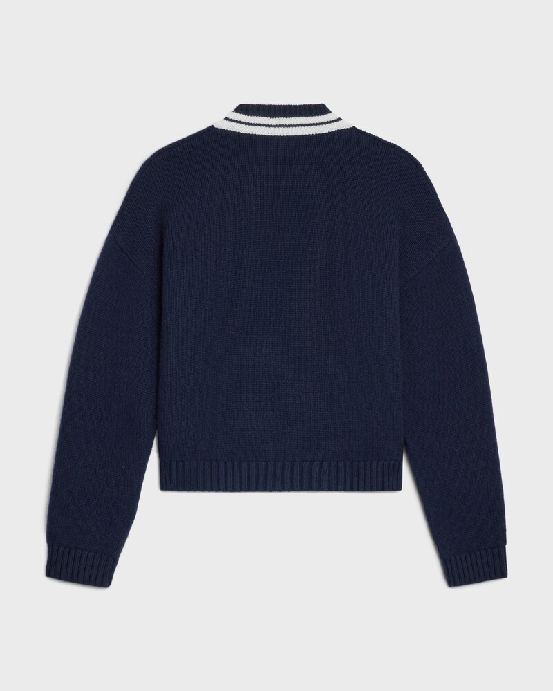 v-neck sweater IN cashmere - NAVY / WHITE -  - 1 | CELINE