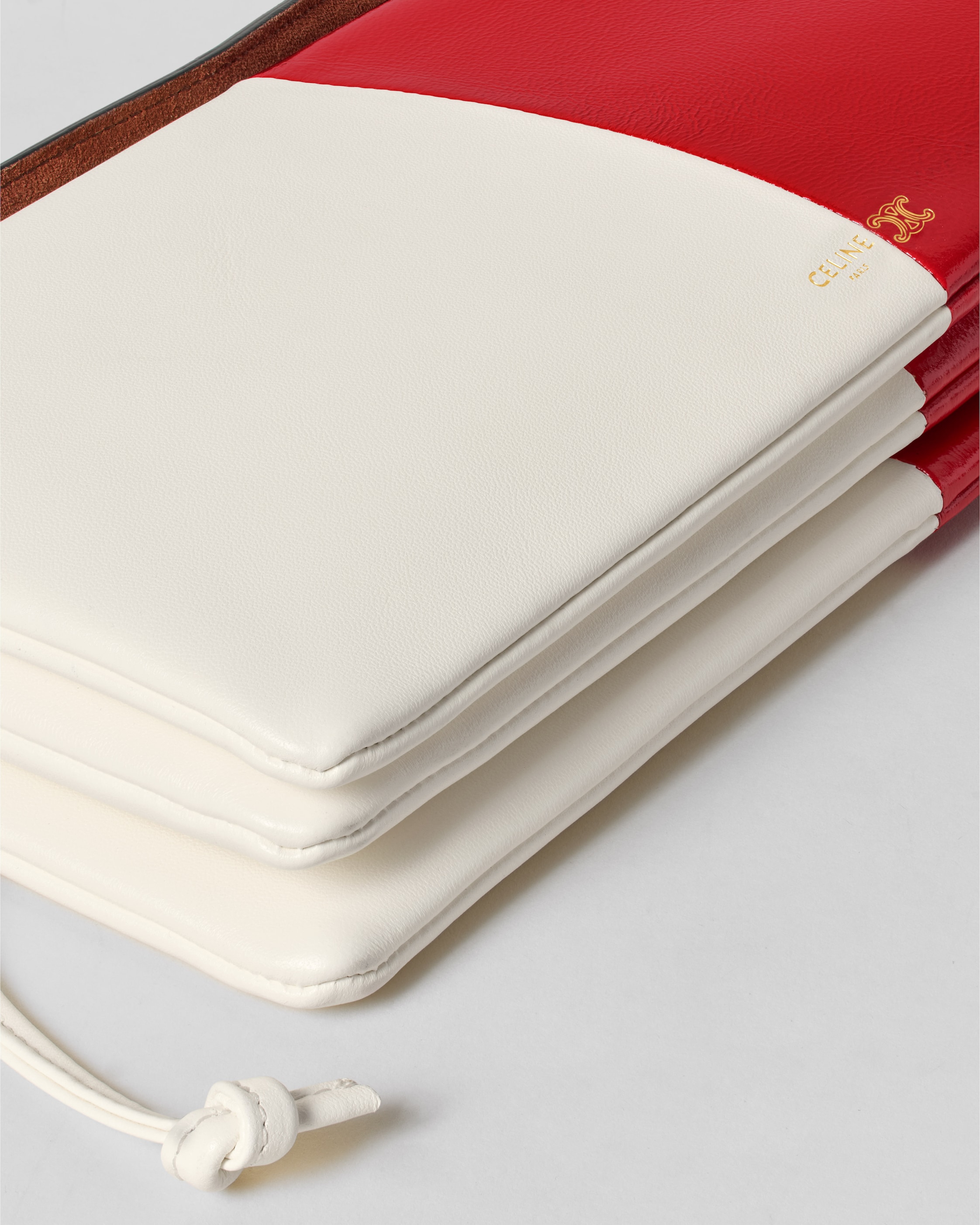 TRIO EAST WEST IN LAMBSKIN AND GLOSSY LAMBSKIN - CREAMY WHITE