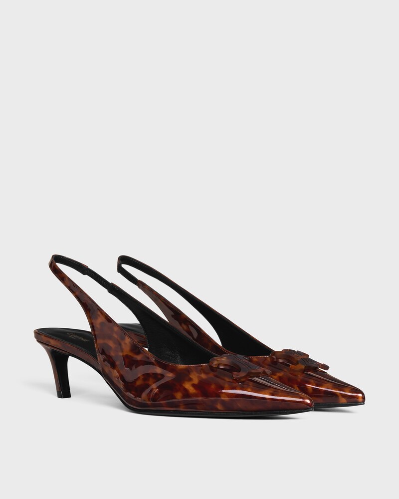 CELINE ALMA TRIOMPHE SLINGBACK IN PRINTED TARTARUGA PATENT CALFSKIN - HAVANA -  - 1 | CELINE