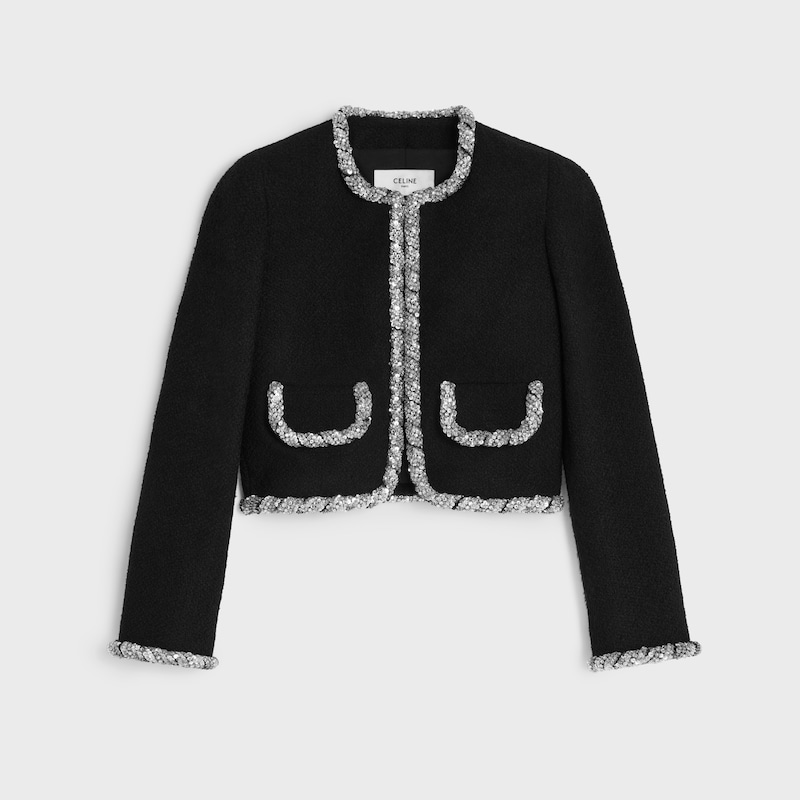 embroidered icone jacket IN wool natté - BLACK -  - 1 | CELINE