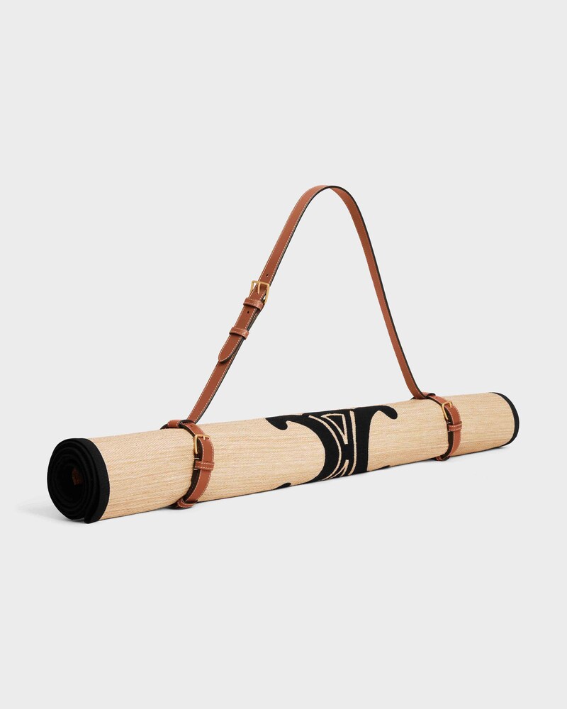 Beach mat and beach mat holder in calfskin - NATURAL / TAN - TRAVEL - 1 | CELINE