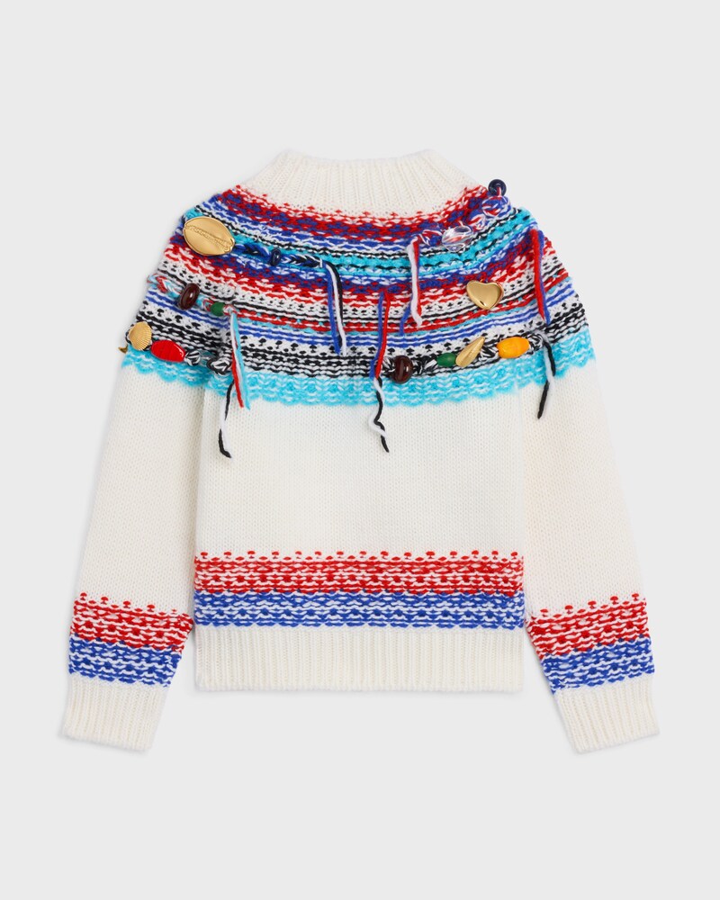cropped crewneck sweater IN fair isle wool - WHITE/RED/BLUE -  - 1 | CELINE