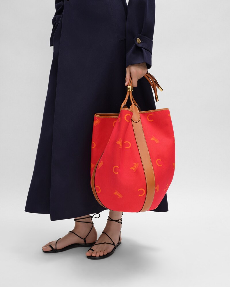 LARGE DROP BUCKET BAG IN JACQUARD C SULKY TEXTILE - RED / ORANGE - BUCKET - 1 | CELINE