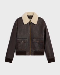 veste aviateur PEAU DE CHÈVRE - DARK BROWN / CREAM -  - 1 | CELINE