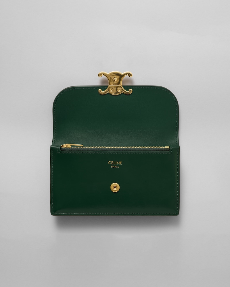 LONG CARD HOLDER WITH FLAP TRIOMPHE  IN Shiny calfskin - PINE - CARD HOLDERS - 1 | CELINE