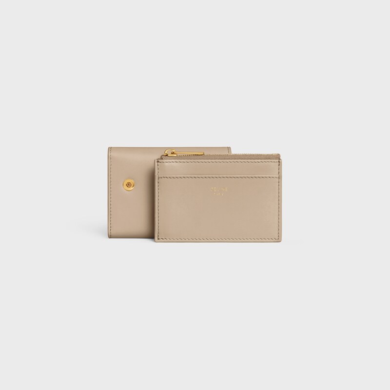 COMPACT WALLET WITH COIN TRIOMPHE in Shiny calfskin - CAPPUCCINO - COIN HOLDERS - 1 | CELINE