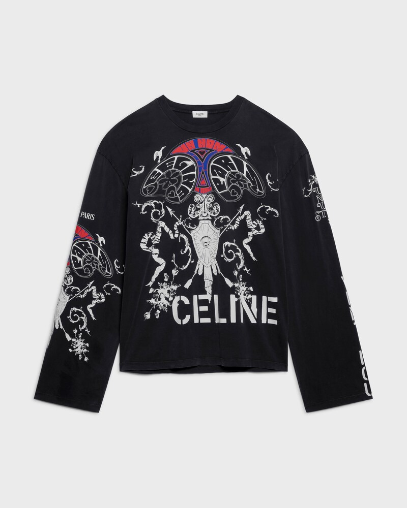 long sleeved t-shirt IN cotton jersey - WASHED BLACK/ WHITE/ RED -  - 1 | CELINE