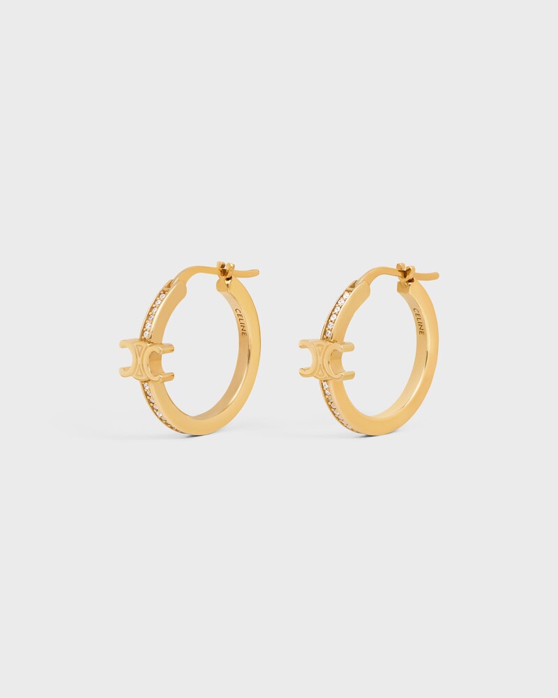 Triomphe Sparkle Hoops in Strass and Brass with Gold Finish - GOLD - GIFT FINDER - 1 | CELINE