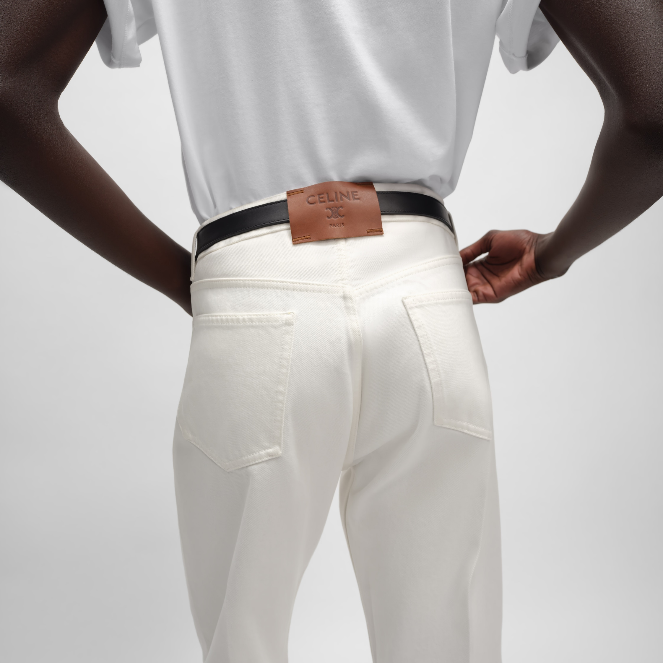 BOYFRIEND JEANS 001 IN COTTON DENIM - WHITE HEAVY STONE WASH | CELINE