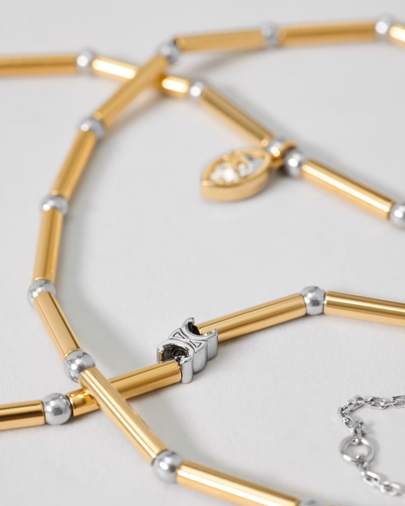TRIOMPHE GLINT NECKLACE IN STEEL, STRASS AND BRASS WITH GOLD FINISH - GOLD / SILVER - NECKLACES - 1 | CELINE
