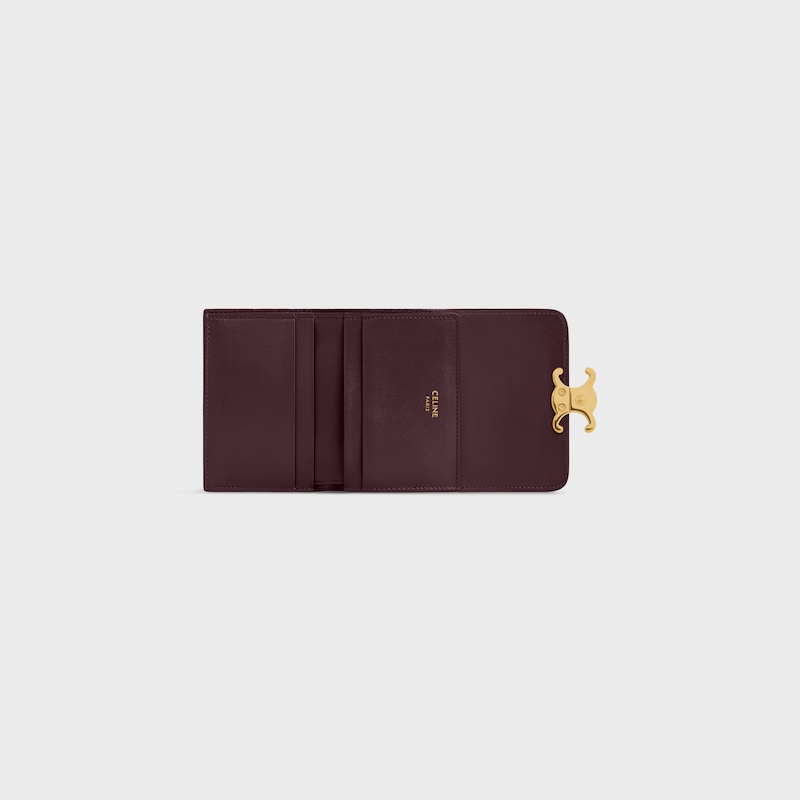 COMPACT WALLET WITH COIN TRIOMPHE IN Shiny calfskin - DEEP BURGUNDY - COIN HOLDERS - 1 | CELINE