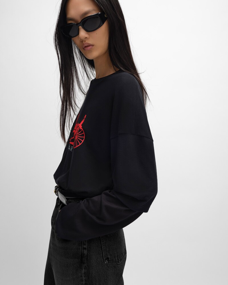 double layers t-shirt IN FINE COTTON JERSEY - BLACK/RED/WHITE -  - 1 | CELINE