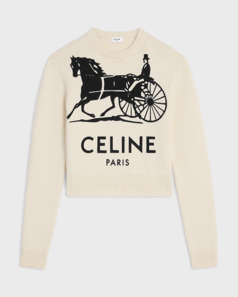 crewneck sweater IN cashmere - WHITE/BLACK 1 -  - 1 | CELINE